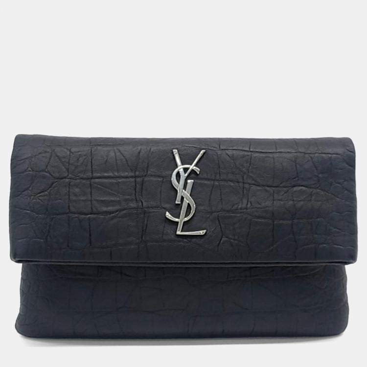 مملوكة مسبقًا Saint Laurent Paris Black Leather Folding Clutch