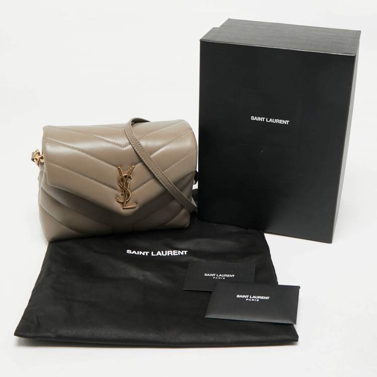Pre Owned Saint Laurent Dark Beige Matelassé Leather Toy Loulou Crossbody Bag