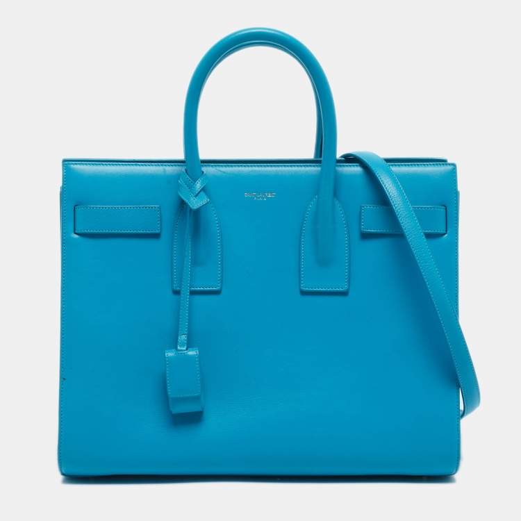 Pre Owned Saint Laurent Blue Leather Small Classic Sac De Jour Tote