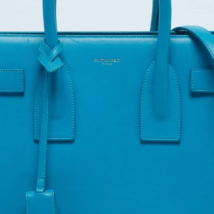 Pre Owned Saint Laurent Blue Leather Small Classic Sac De Jour Tote