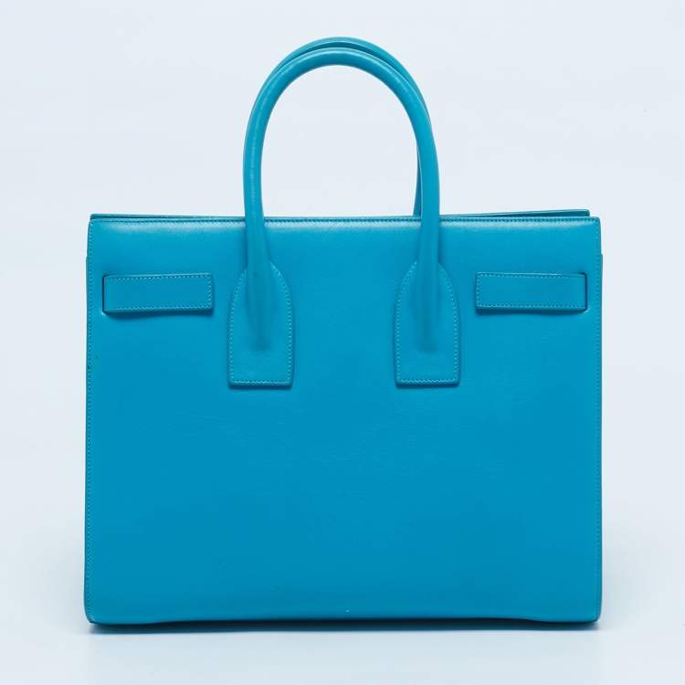 Pre Owned Saint Laurent Blue Leather Small Classic Sac De Jour Tote