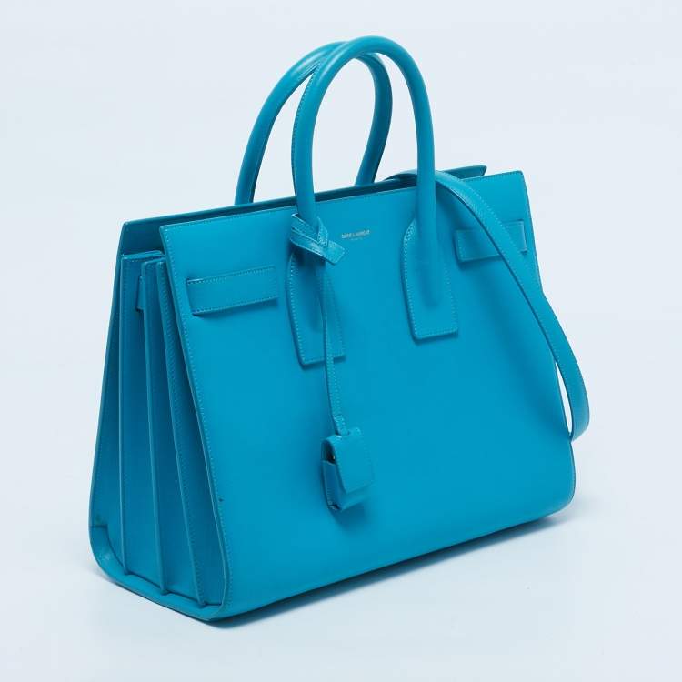Pre Owned Saint Laurent Blue Leather Small Classic Sac De Jour Tote