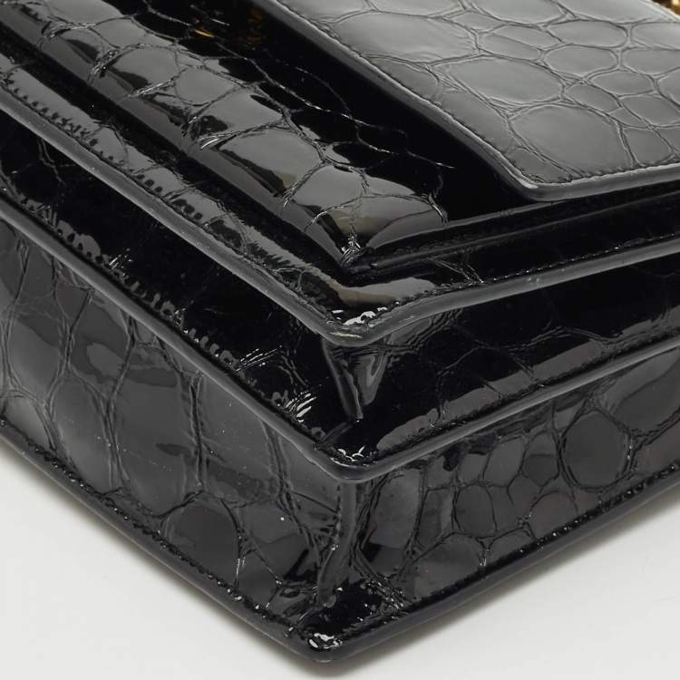 مملوكة مسبقًا Saint Laurent Black Croc Embossed Patent Leather Medium Sunset Shoulder Bag