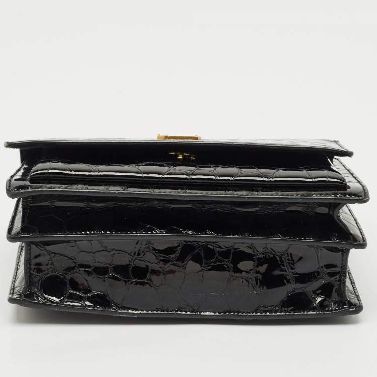 مملوكة مسبقًا Saint Laurent Black Croc Embossed Patent Leather Medium Sunset Shoulder Bag