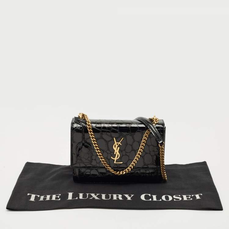 مملوكة مسبقًا Saint Laurent Black Croc Embossed Patent Leather Medium Sunset Shoulder Bag