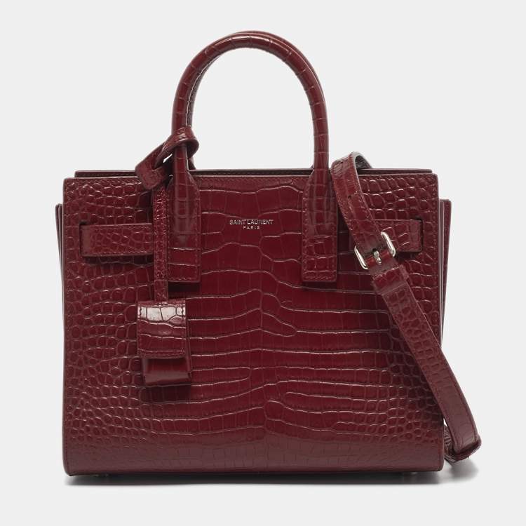 مملوكة مسبقًا Saint Laurent Red Croc Embossed Leather Nano Classic Sac De Jour Tote
