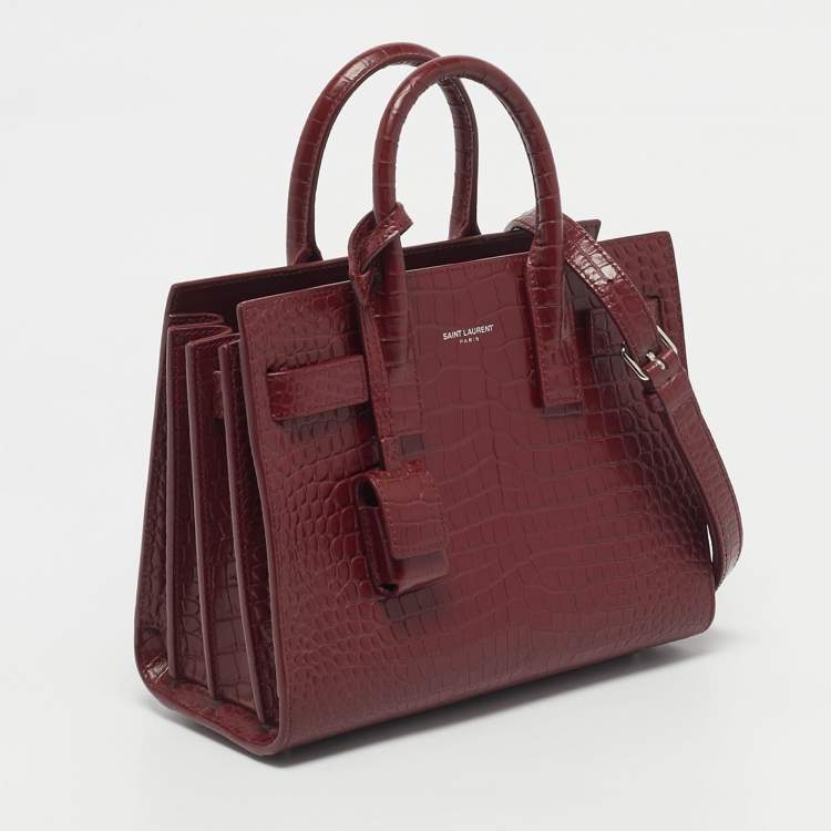 مملوكة مسبقًا Saint Laurent Red Croc Embossed Leather Nano Classic Sac De Jour Tote