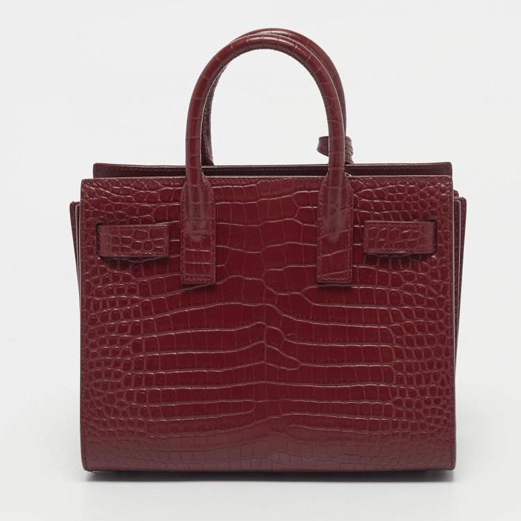 مملوكة مسبقًا Saint Laurent Red Croc Embossed Leather Nano Classic Sac De Jour Tote