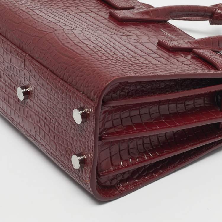 مملوكة مسبقًا Saint Laurent Red Croc Embossed Leather Nano Classic Sac De Jour Tote