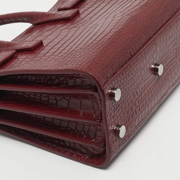 مملوكة مسبقًا Saint Laurent Red Croc Embossed Leather Nano Classic Sac De Jour Tote