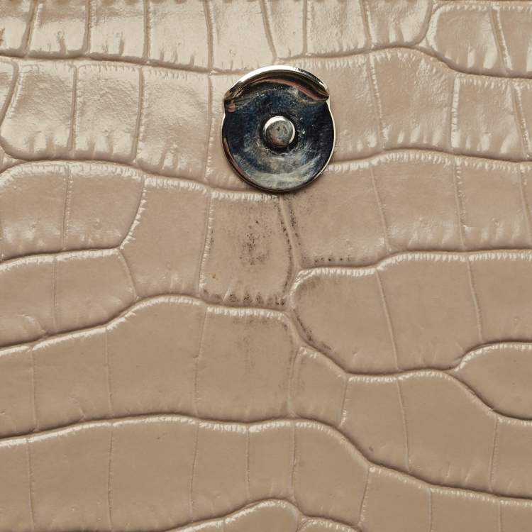 مملوكة مسبقًا Saint Laurent Beige Croc Embossed Leather Medium Sunset Shoulder Bag