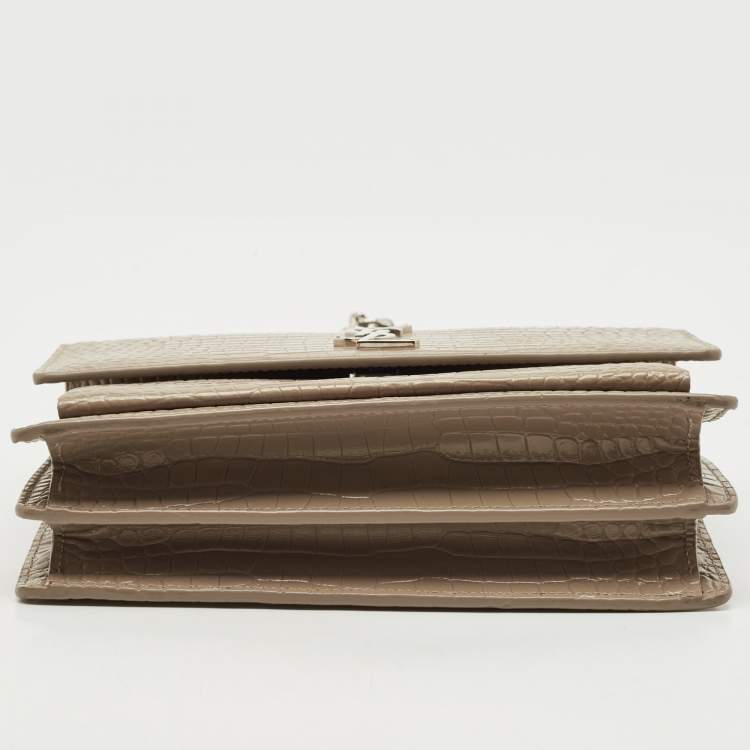 مملوكة مسبقًا Saint Laurent Beige Croc Embossed Leather Medium Sunset Shoulder Bag