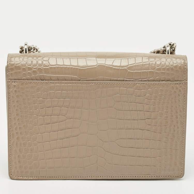 مملوكة مسبقًا Saint Laurent Beige Croc Embossed Leather Medium Sunset Shoulder Bag