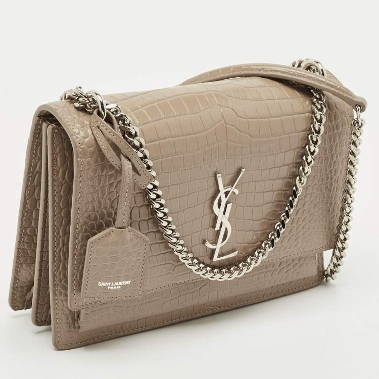 مملوكة مسبقًا Saint Laurent Beige Croc Embossed Leather Medium Sunset Shoulder Bag