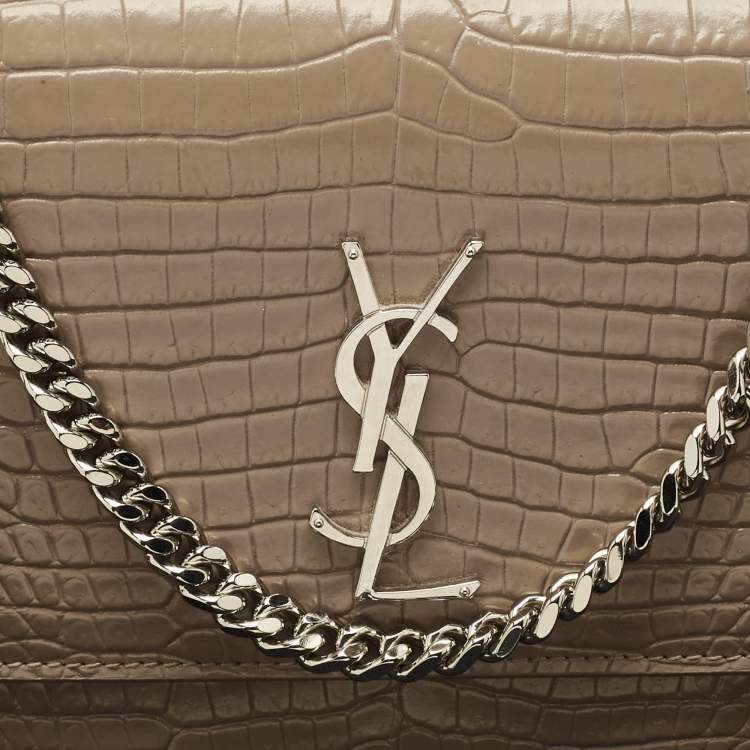 مملوكة مسبقًا Saint Laurent Beige Croc Embossed Leather Medium Sunset Shoulder Bag