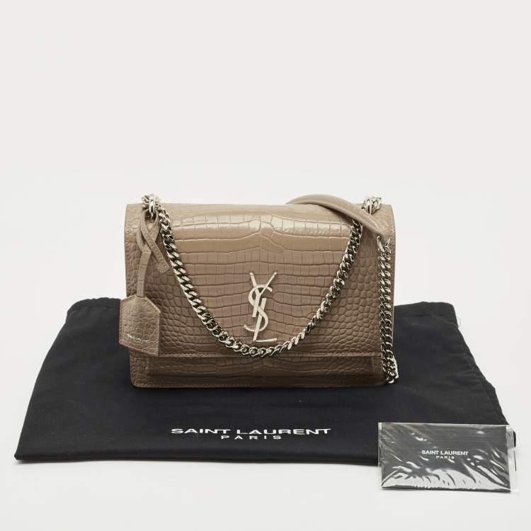 مملوكة مسبقًا Saint Laurent Beige Croc Embossed Leather Medium Sunset Shoulder Bag