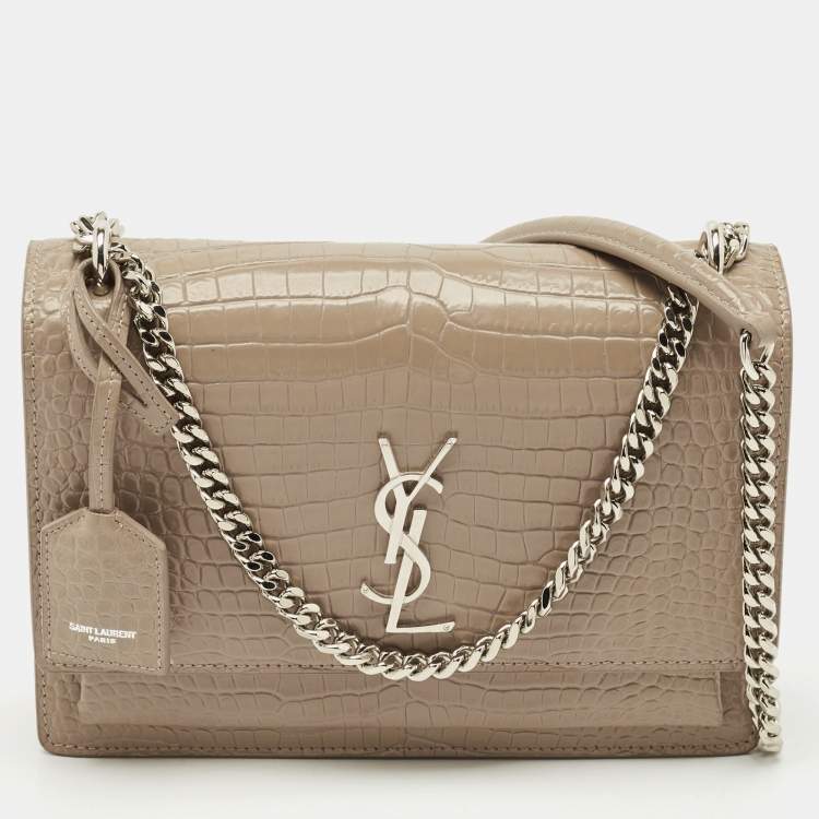 مملوكة مسبقًا Saint Laurent Beige Croc Embossed Leather Medium Sunset Shoulder Bag