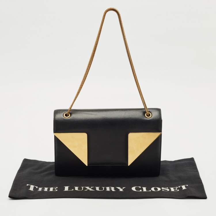 Pre Owned Saint Laurent Black/Gold Leather Medium Betty Shoulder Bag