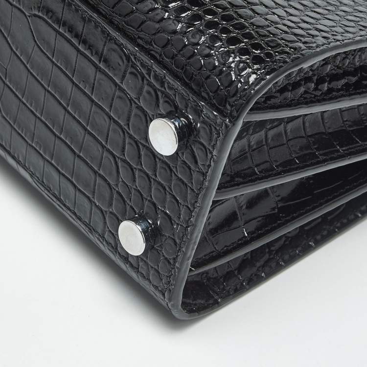 Pre Owned Saint Laurent Black Croc Embossed Leather Nano Classic Sac De Jour Tote