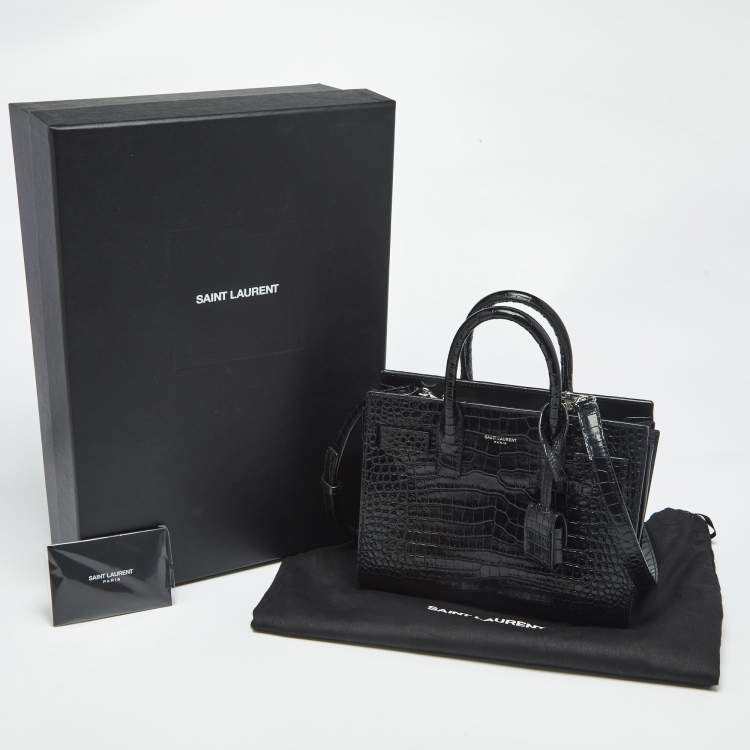 Pre Owned Saint Laurent Black Croc Embossed Leather Nano Classic Sac De Jour Tote