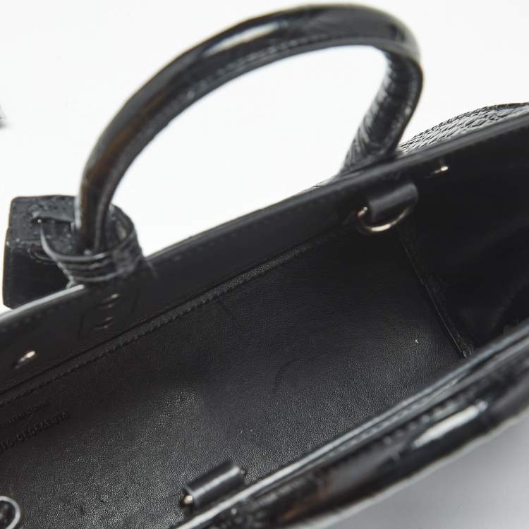 Pre Owned Saint Laurent Black Croc Embossed Leather Nano Classic Sac De Jour Tote