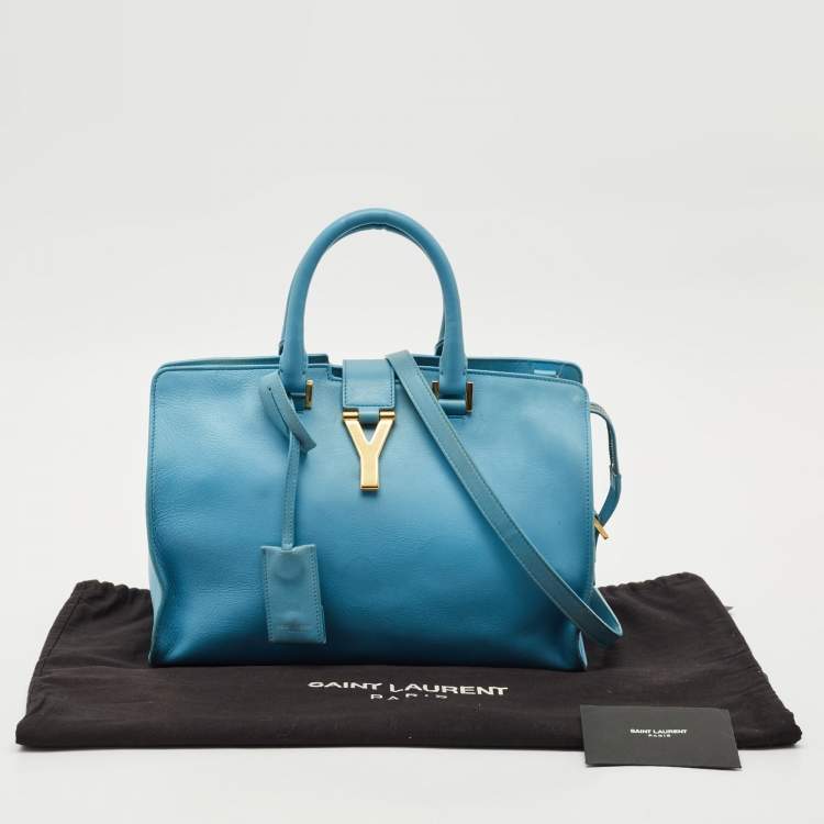 Pre Owned Saint Laurent Light Blue Leather Small Cabas Chyc Tote