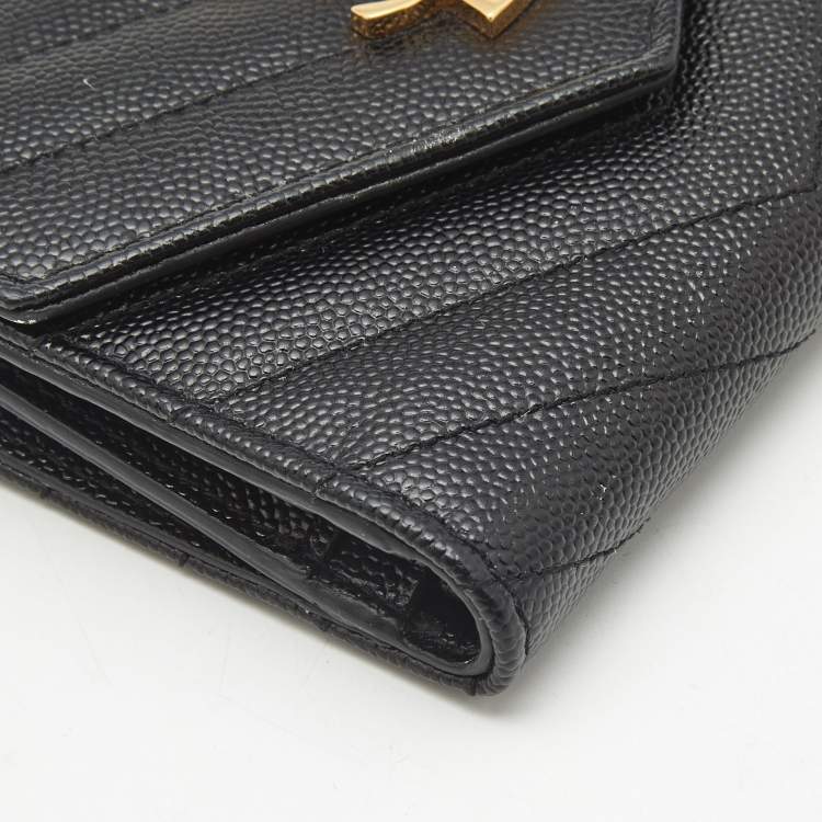 Pre Owned Saint Laurent Black Matelasse Leather Cassandre Trifold Wallet  