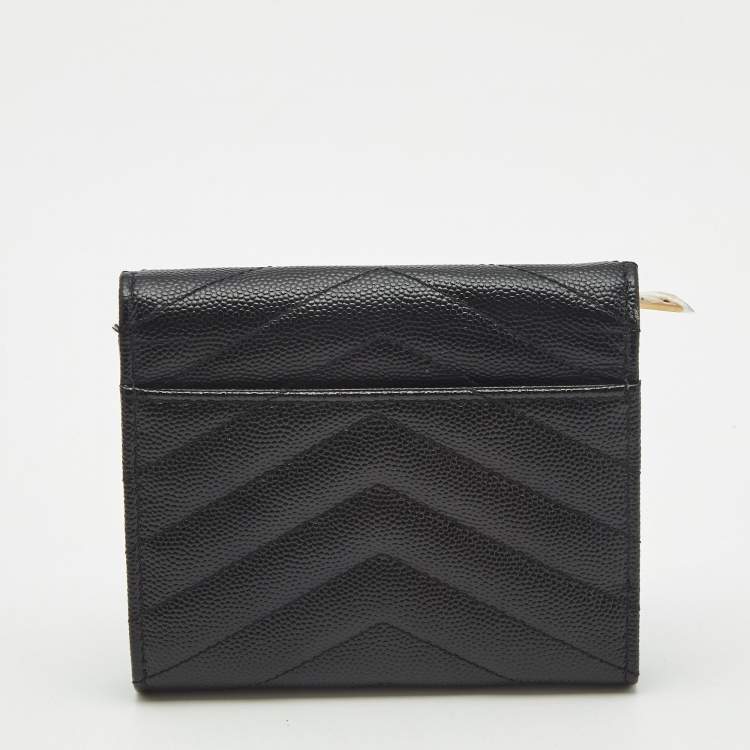 Pre Owned Saint Laurent Black Matelasse Leather Cassandre Trifold Wallet  
