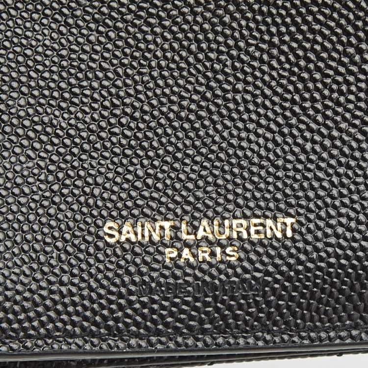 Pre Owned Saint Laurent Black Matelasse Leather Cassandre Trifold Wallet  