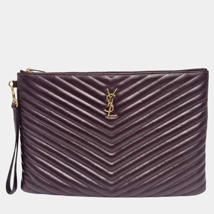 Pre Owned Saint Laurent Burgundy Matelasse Leather Document Holder