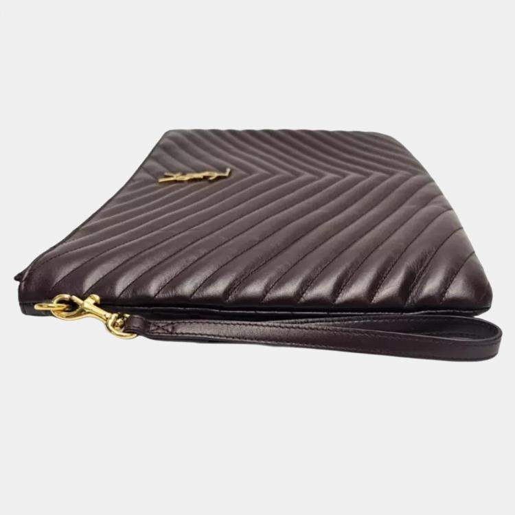 Pre Owned Saint Laurent Burgundy Matelasse Leather Document Holder