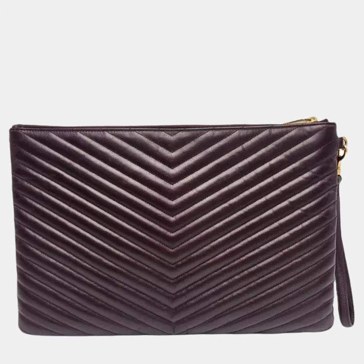 Pre Owned Saint Laurent Burgundy Matelasse Leather Document Holder