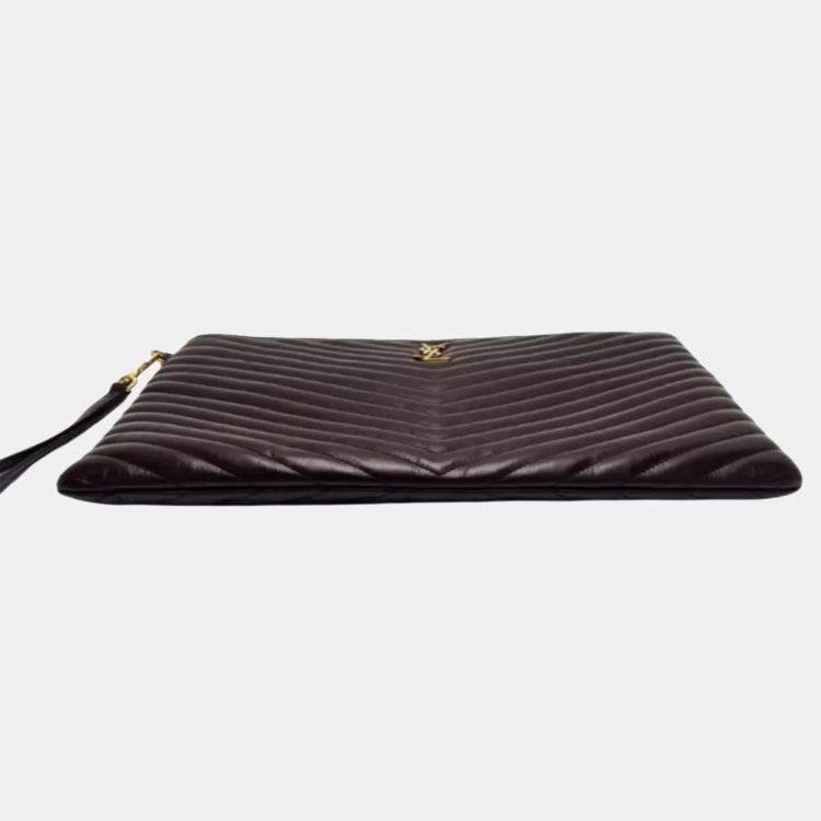 Pre Owned Saint Laurent Burgundy Matelasse Leather Document Holder