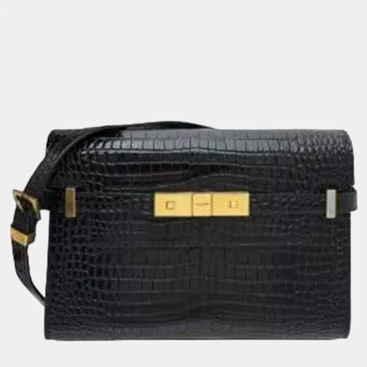 Pre Owned Saint Laurent Manhattan Black Embossed Leather Shoulder Bag