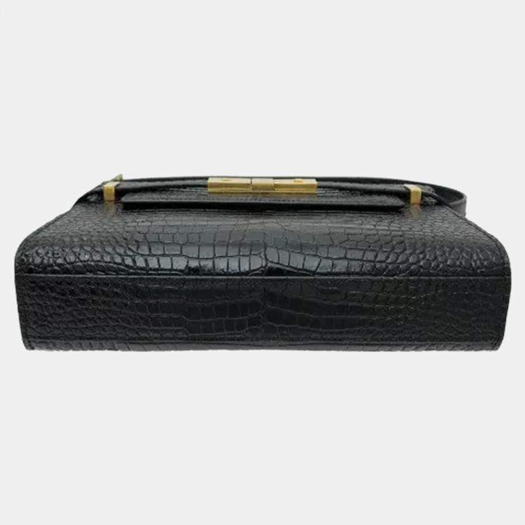 Pre Owned Saint Laurent Manhattan Black Embossed Leather Shoulder Bag