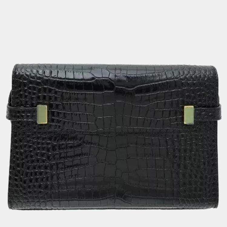 Pre Owned Saint Laurent Manhattan Black Embossed Leather Shoulder Bag