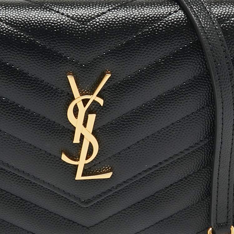 Pre Owned Saint Laurent Black Matelassé Leather Cassandre Envelope Wallet on Chain
