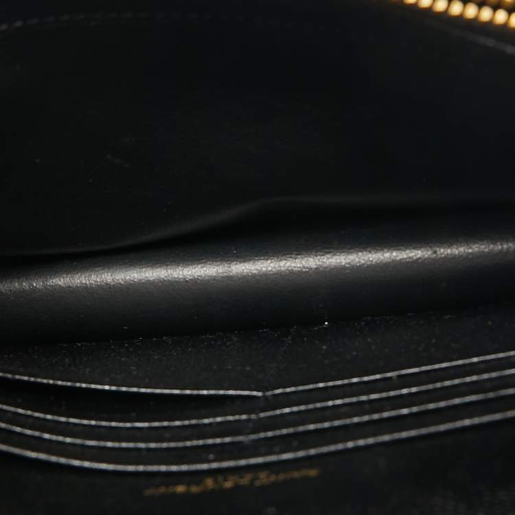 Pre Owned Saint Laurent Black Matelassé Leather Cassandre Envelope Wallet on Chain