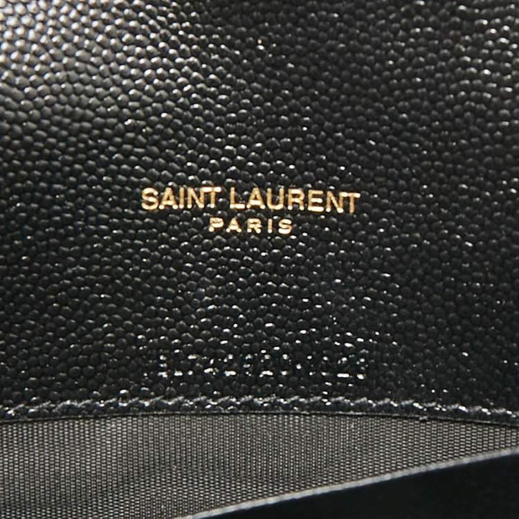 Pre Owned Saint Laurent Black Matelassé Leather Cassandre Envelope Wallet on Chain