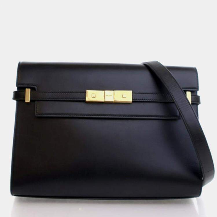 Pre Owned Saint Laurent Manhattan Medium Black Calfskin Shoulder Bag