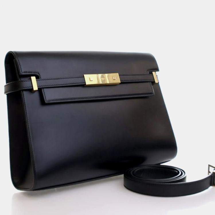 Pre Owned Saint Laurent Manhattan Medium Black Calfskin Shoulder Bag