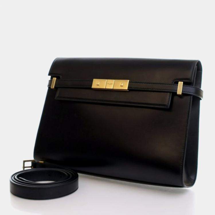 Pre Owned Saint Laurent Manhattan Medium Black Calfskin Shoulder Bag