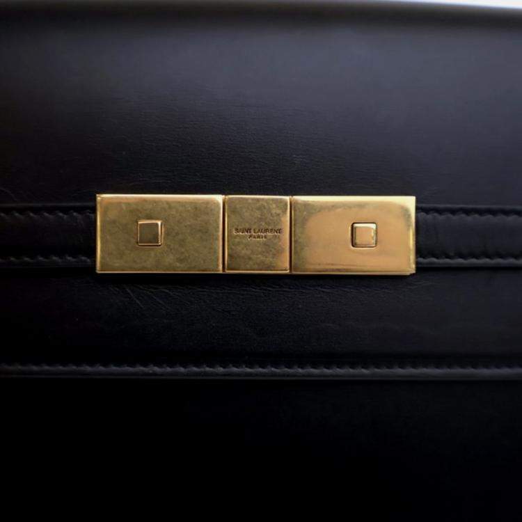 Pre Owned Saint Laurent Manhattan Medium Black Calfskin Shoulder Bag