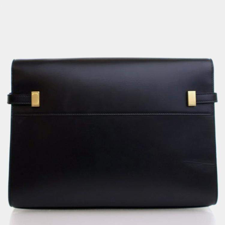 Pre Owned Saint Laurent Manhattan Medium Black Calfskin Shoulder Bag