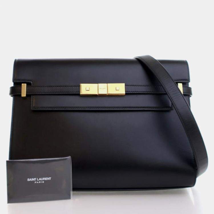 Pre Owned Saint Laurent Manhattan Medium Black Calfskin Shoulder Bag