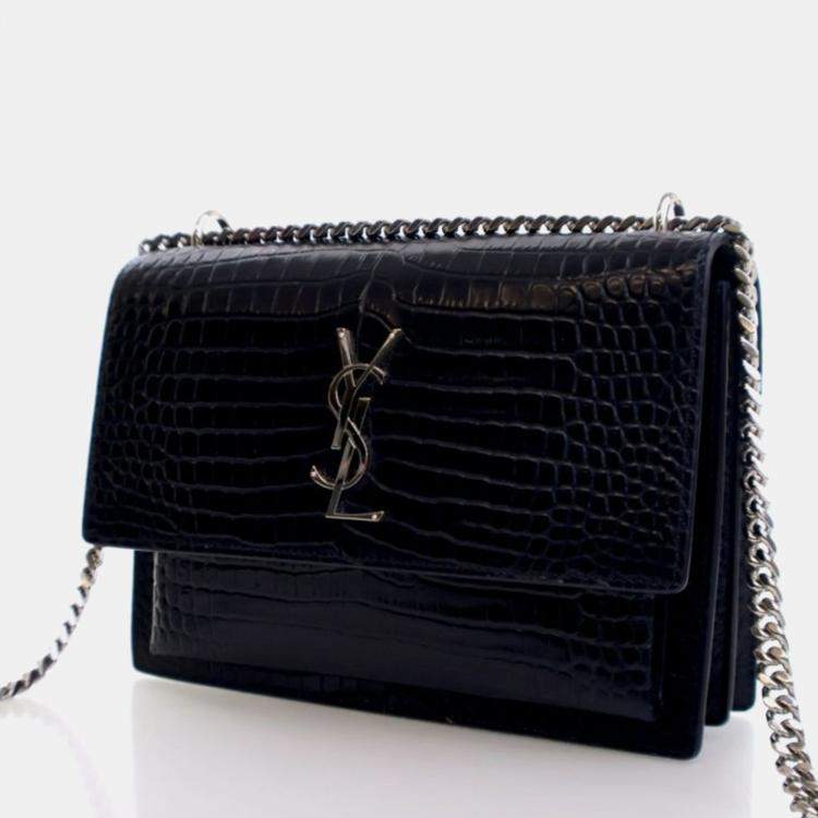 Pre Owned Saint Laurent Sunset Medium Blue Embossed Calfskin Shoulder Bag