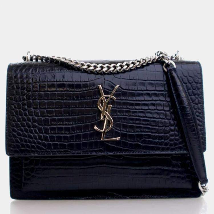 Pre Owned Saint Laurent Sunset Medium Blue Embossed Calfskin Shoulder Bag