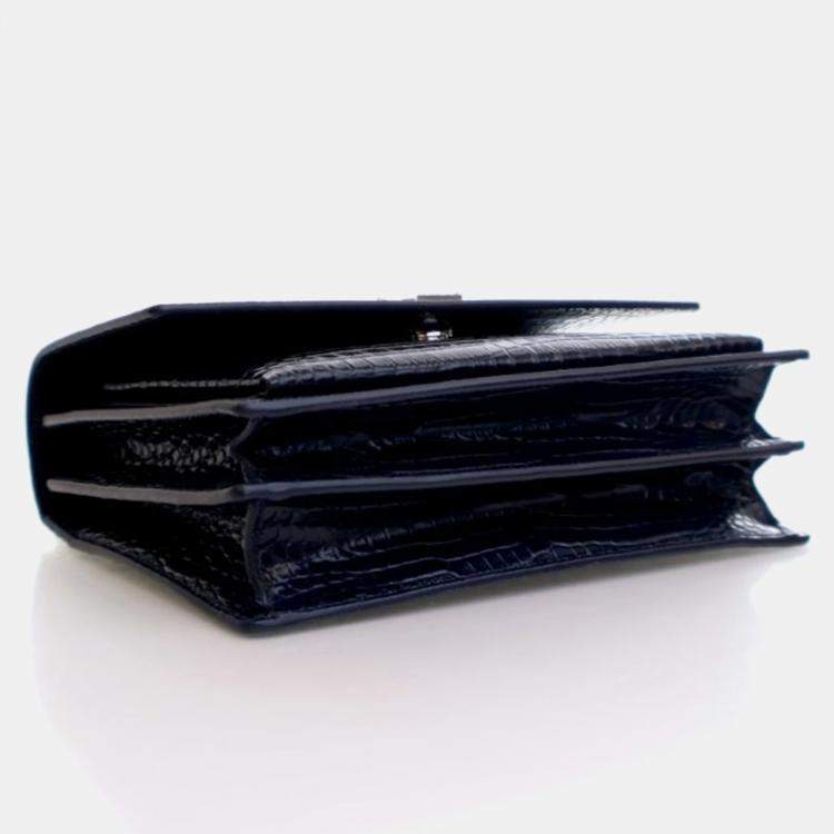 Pre Owned Saint Laurent Sunset Medium Blue Embossed Calfskin Shoulder Bag