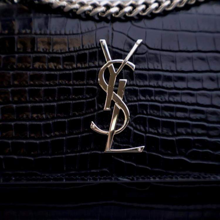 Pre Owned Saint Laurent Sunset Medium Blue Embossed Calfskin Shoulder Bag