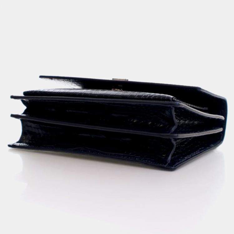 Pre Owned Saint Laurent Sunset Medium Blue Embossed Calfskin Shoulder Bag